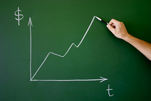 graph on chalkboard showing profit